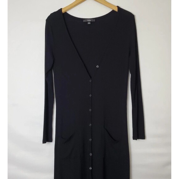 Lulus Size S Dress Ribbed Knit Black Long Sleeve Button Down Midi - Picture 3 of 7